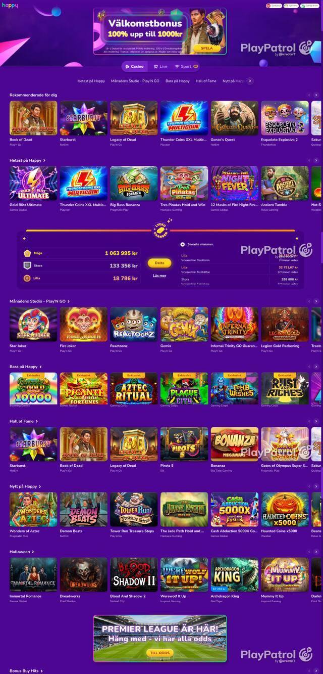 Capture of the front page of happycasino.se (happycasino.se) on 15 October 2026
