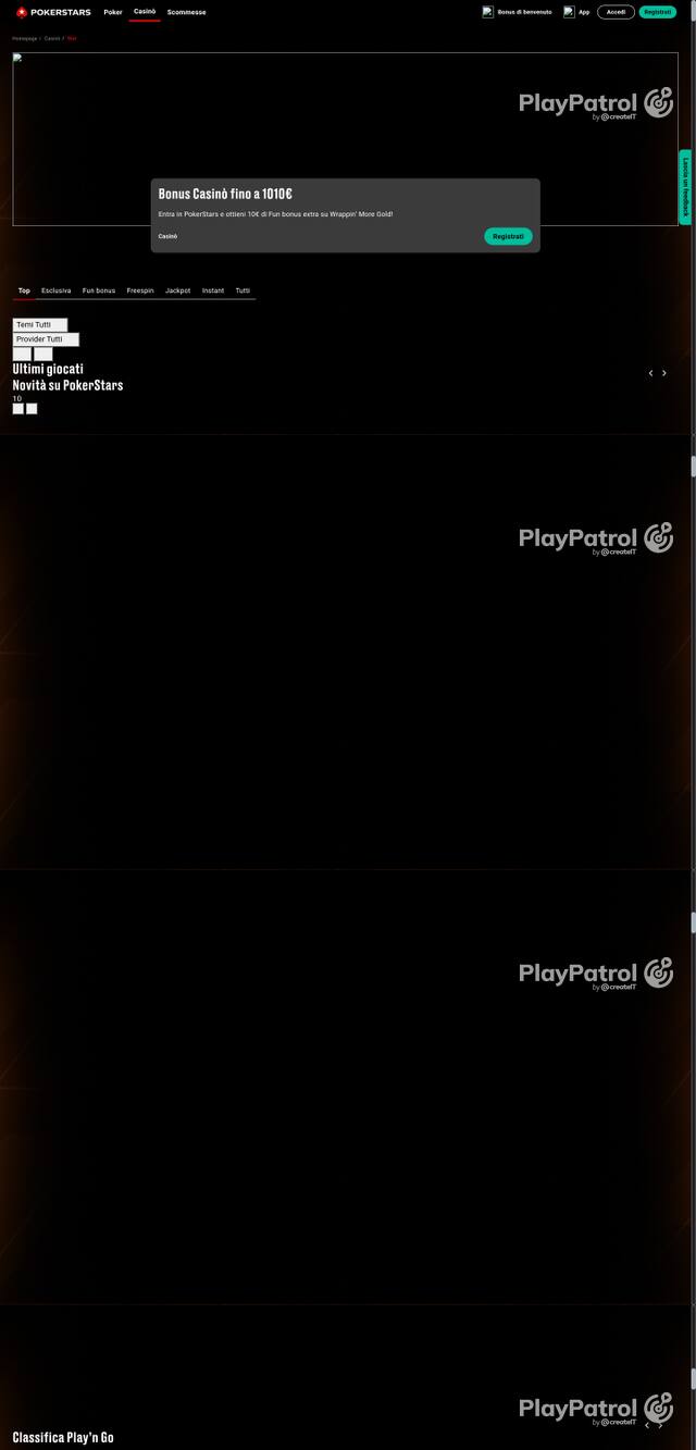 Capture of the front page of PokerStars (pokerstars.it) on 23 October 2026