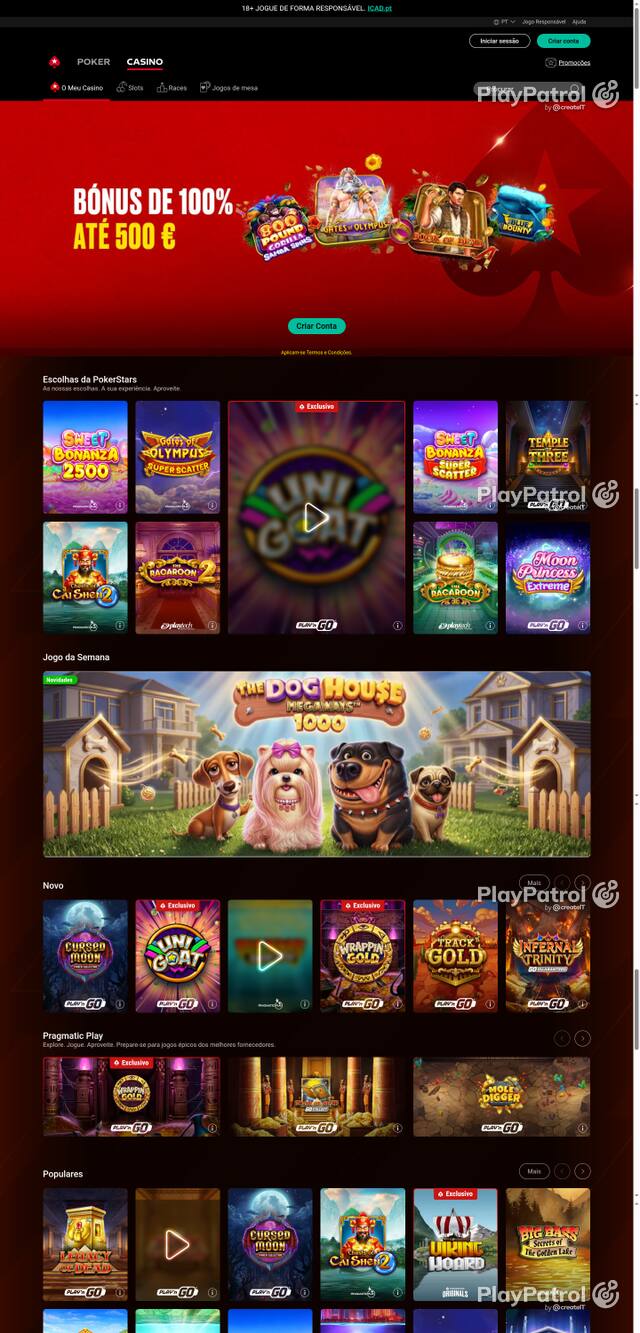 Capture of the front page of pokerstars.pt (pokerstars.pt) on 21 October 2026