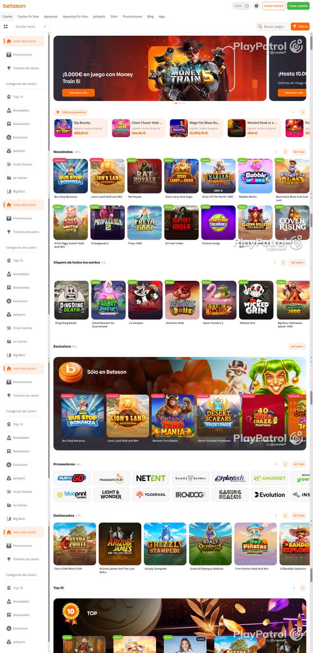 Capture of the front page of Betsson (betsson.es) on 24 October 2026