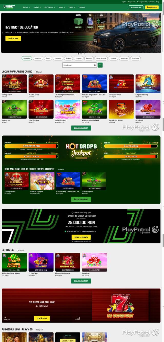 Capture of the front page of Unibet (unibet.ro) on 20 October 2026