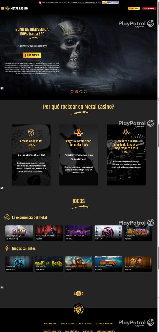 Capture of the front page of Metal Casino (metalcasino.es) on 7 October 2026