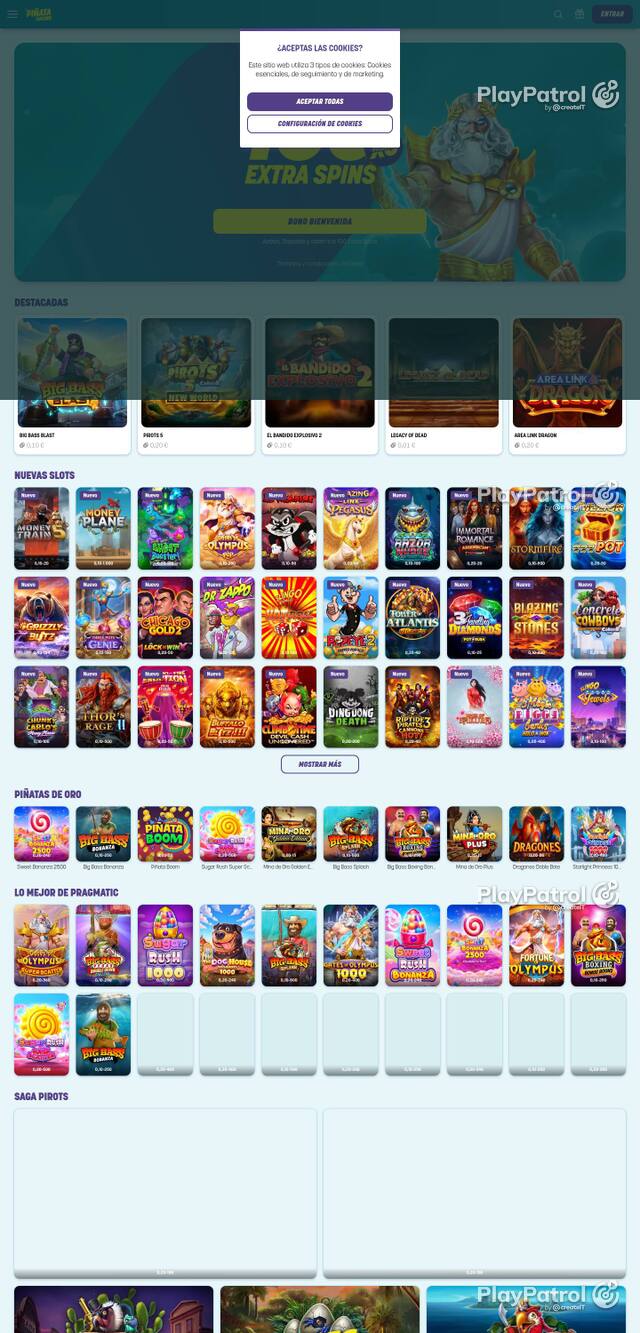 Capture of the front page of Piñata Casino (pinatacasino.es) on 2 October 2026