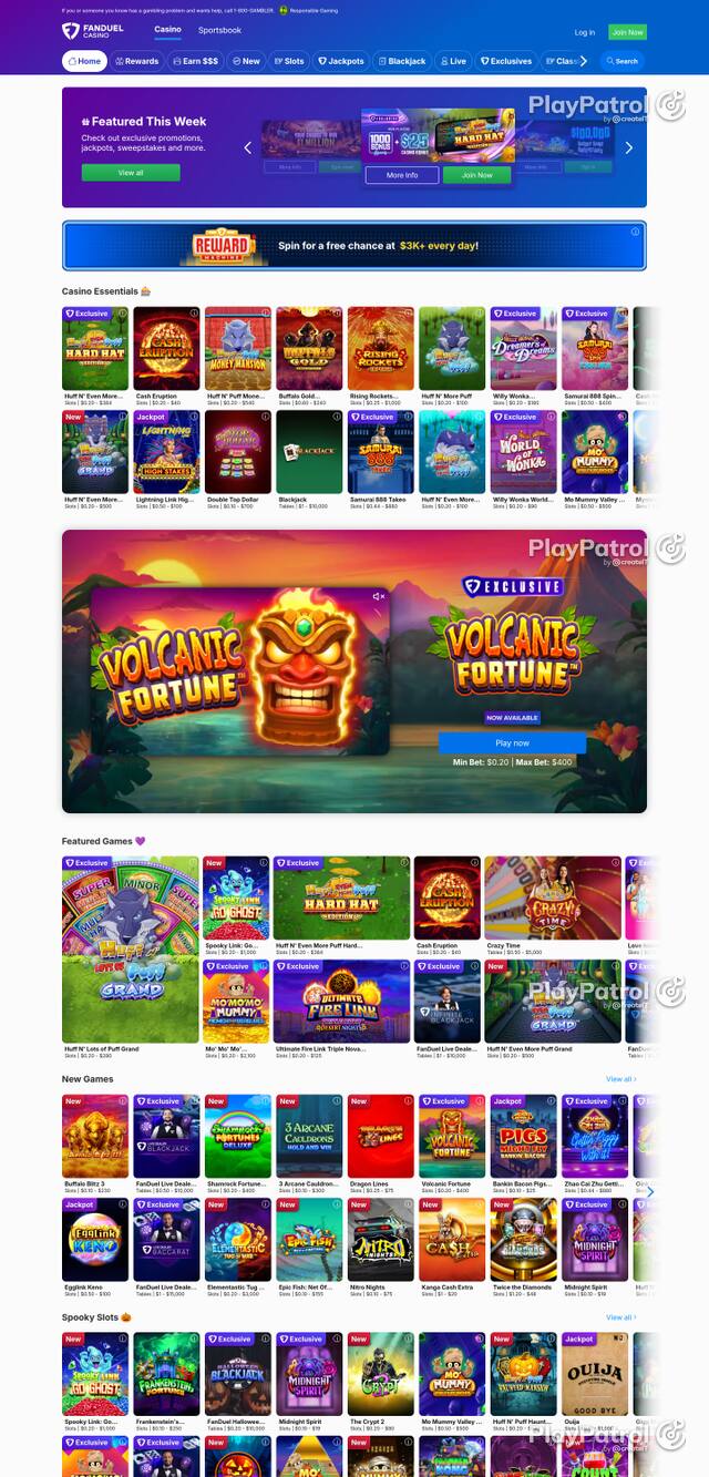 Front page of casino.fanduel.com as captured on 28 October 2026
