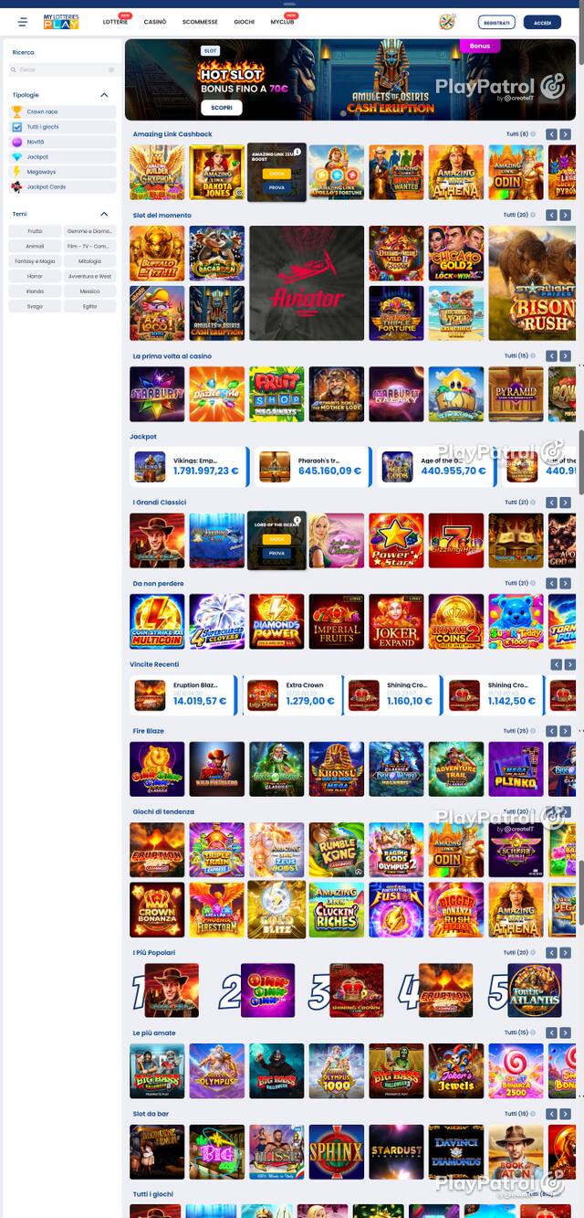 Capture of the front page of MyLotteries (mylotteriesplay.it) on 19 October 2026