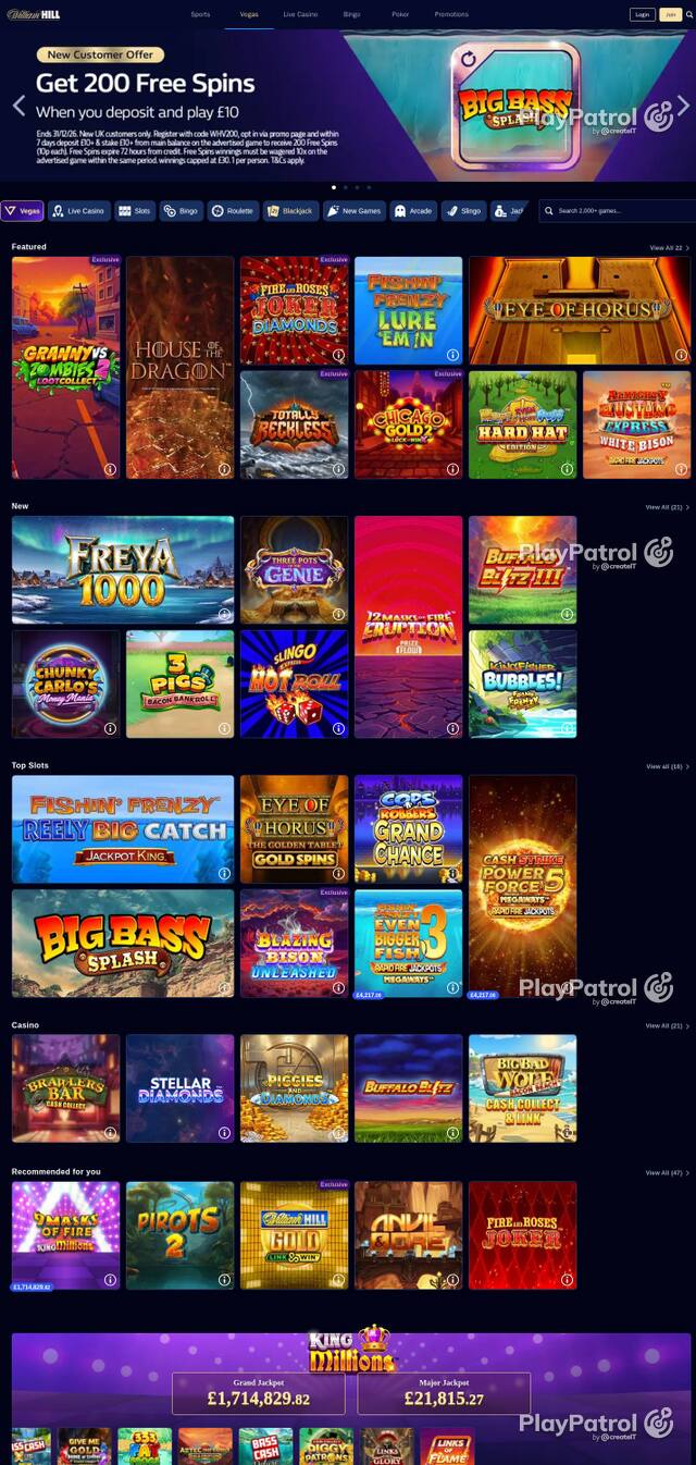 Homepage capture of William Hill recorded during the scan