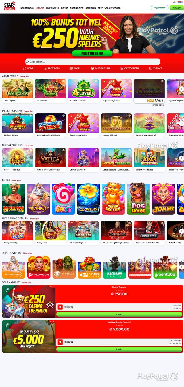 Homepage capture of Starcasino recorded during the scan