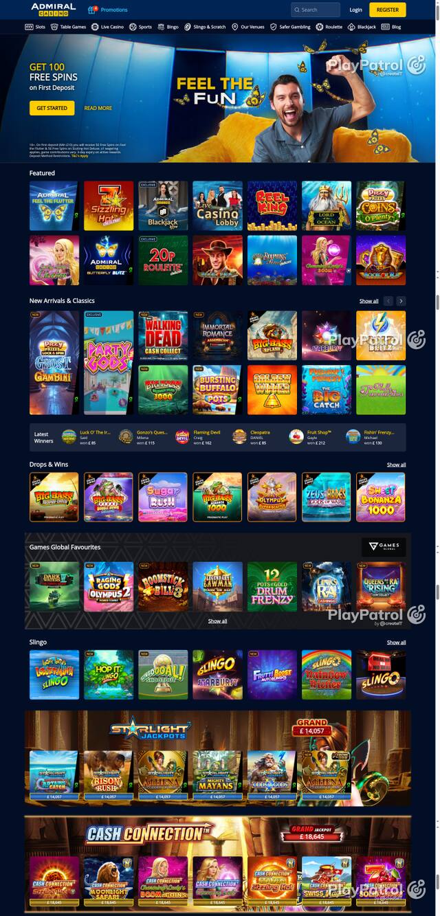 Capture of the front page of Admiral Casino (admiralcasino.co.uk) on 22 October 2026