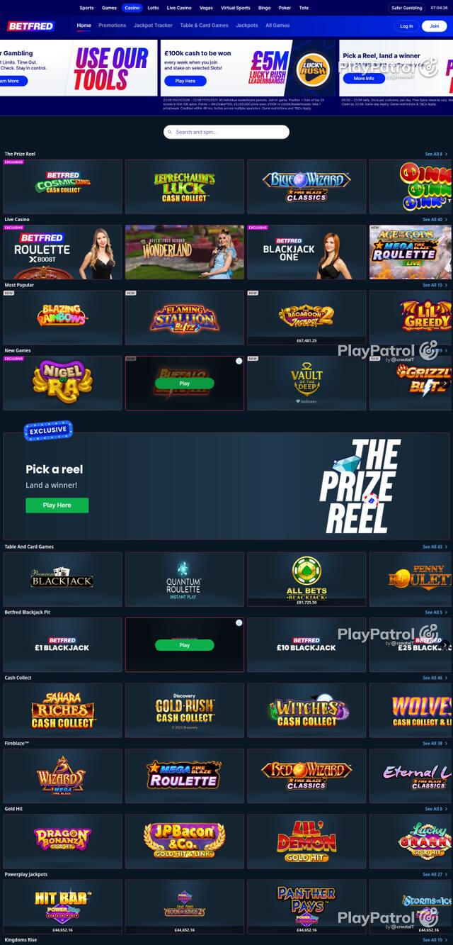 Capture of the front page of Betfred (betfred.com) on 6 October 2026