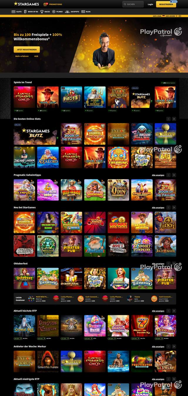 Homepage capture of StarGames recorded during the scan