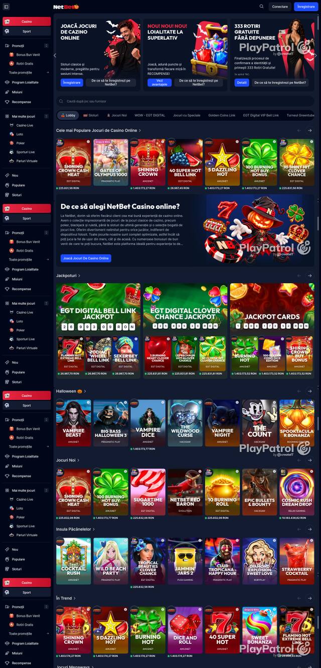 Capture of the front page of NetBet (casino.netbet.ro) on 30 October 2026