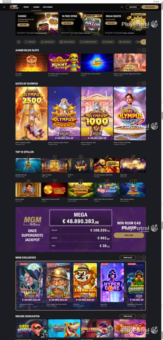 Capture of the front page of BetMGM (betmgm.nl) on 8 October 2026