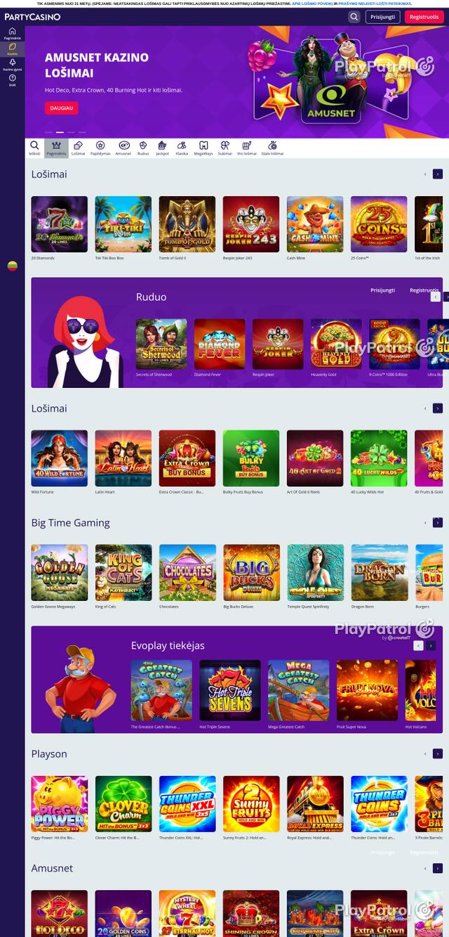Capture of the front page of partycasino.lt (partycasino.lt) on 15 October 2026