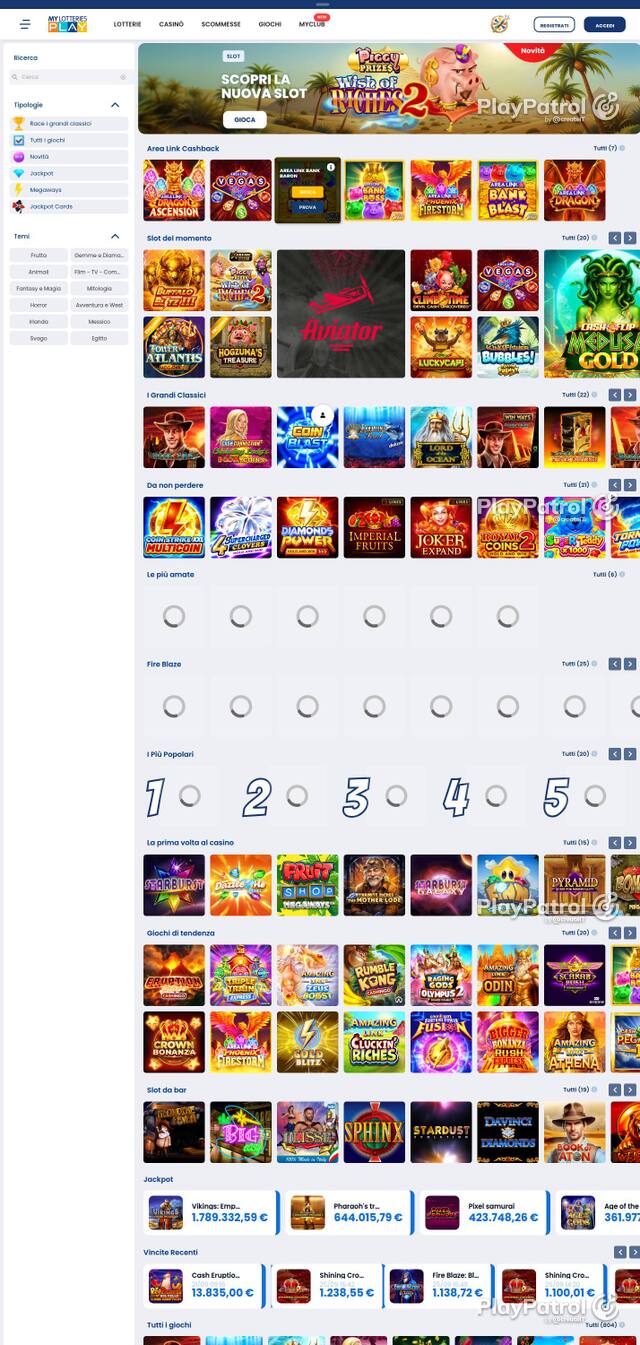Homepage capture of MyLotteries recorded during the scan
