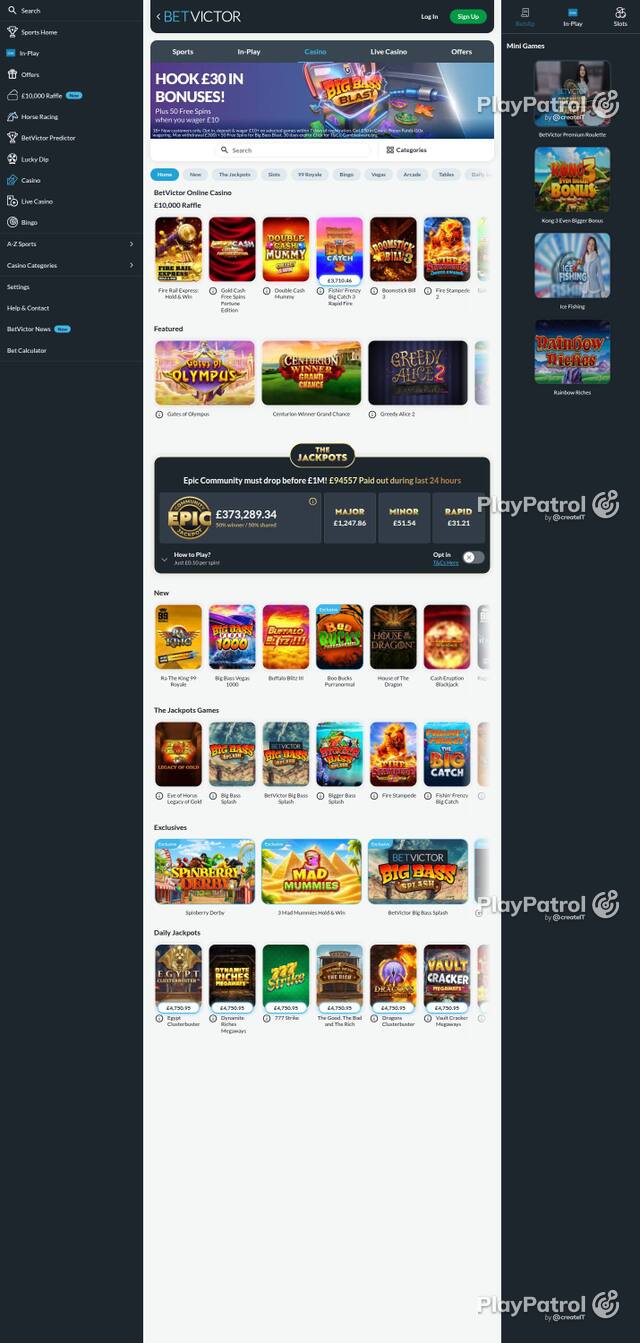 Capture of BetVictor Casino recorded during the scan