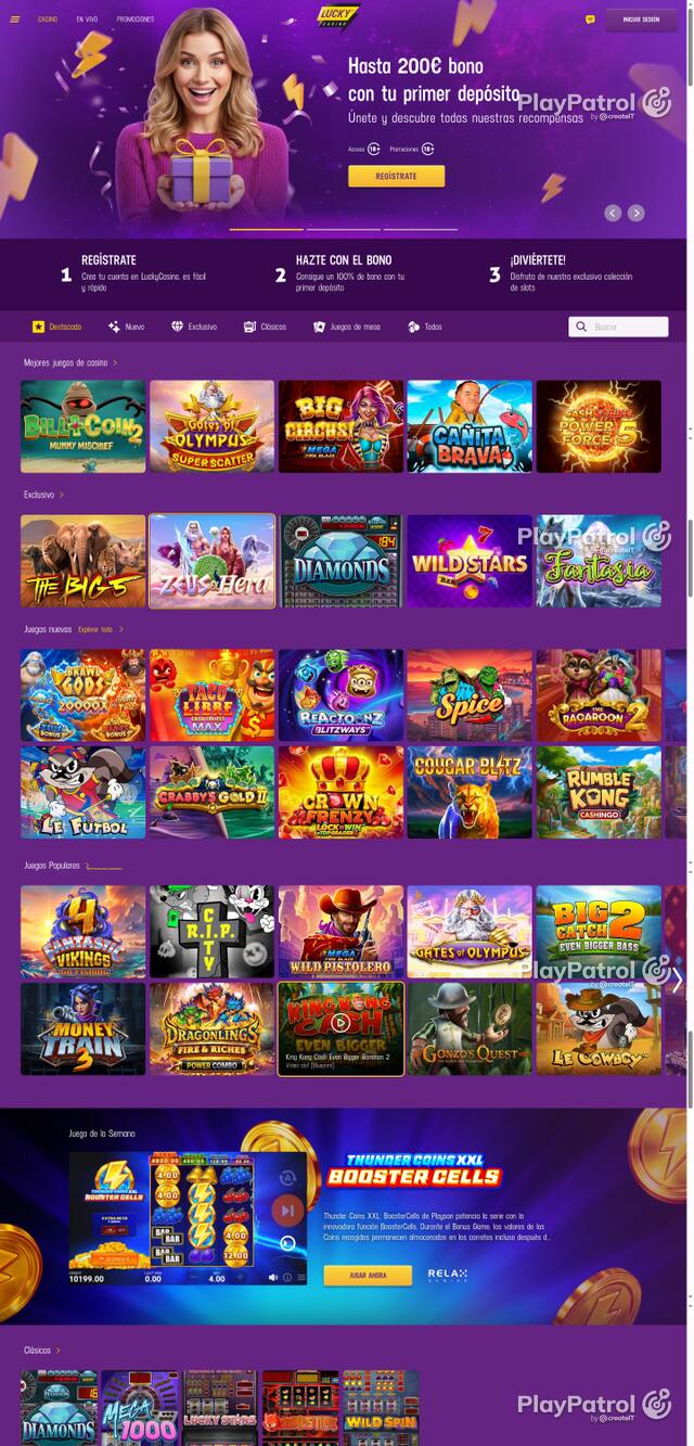 Capture of the front page of Lucky Casino (luckycasino.es) on 21 October 2026
