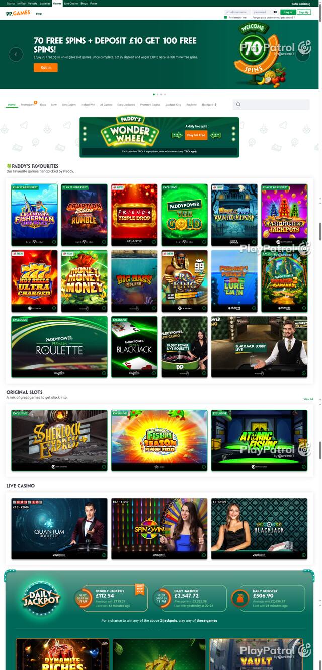 Capture of the front page of Paddy Power Games (games.paddypower.com) on 17 October 2026