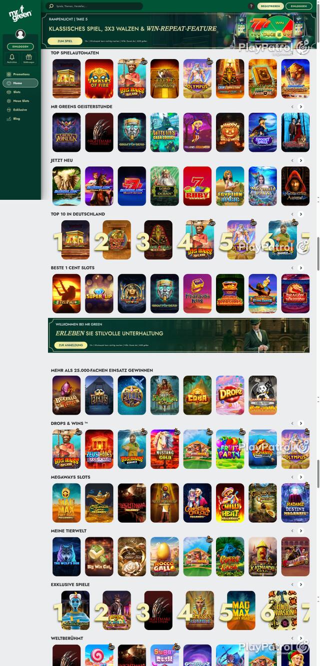 Capture of the front page of Mr Green (mrgreen.de) on 7 October 2026