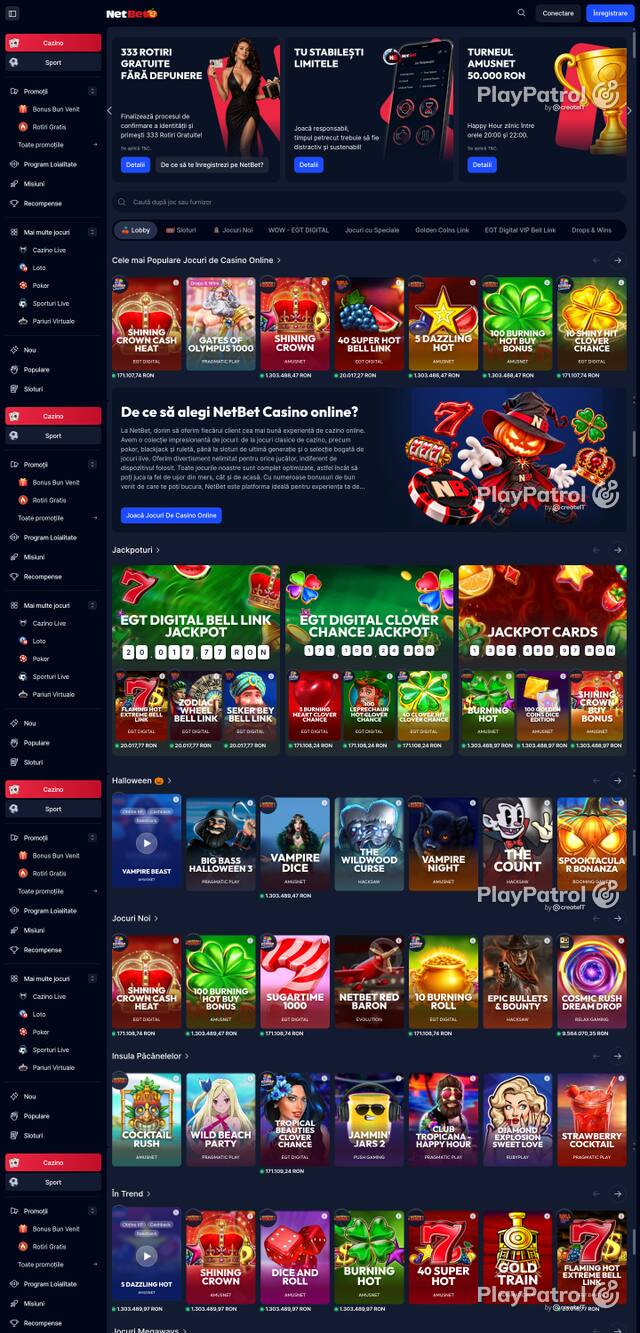 Capture of the front page of NetBet (casino.netbet.ro) on 15 October 2026