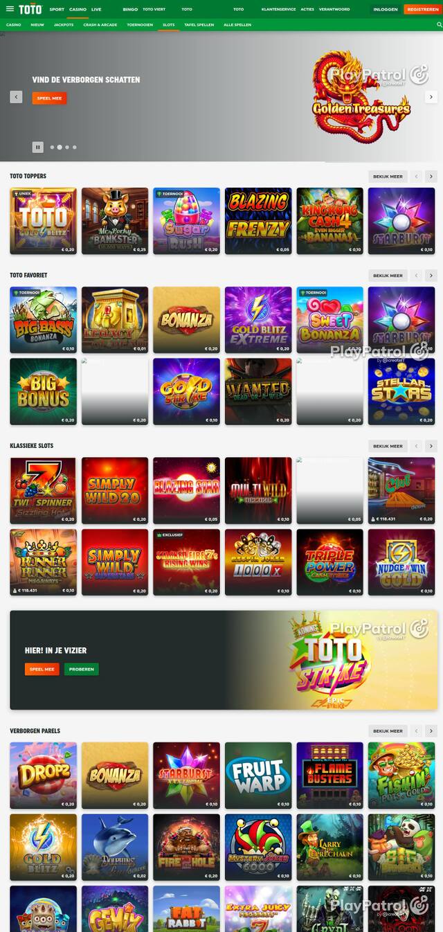 Capture of the front page of TOTO Casino (casino.toto.nl) on 4 October 2026
