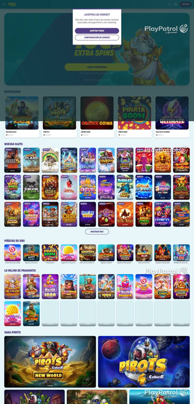Homepage capture of Piñata Casino recorded during the scan