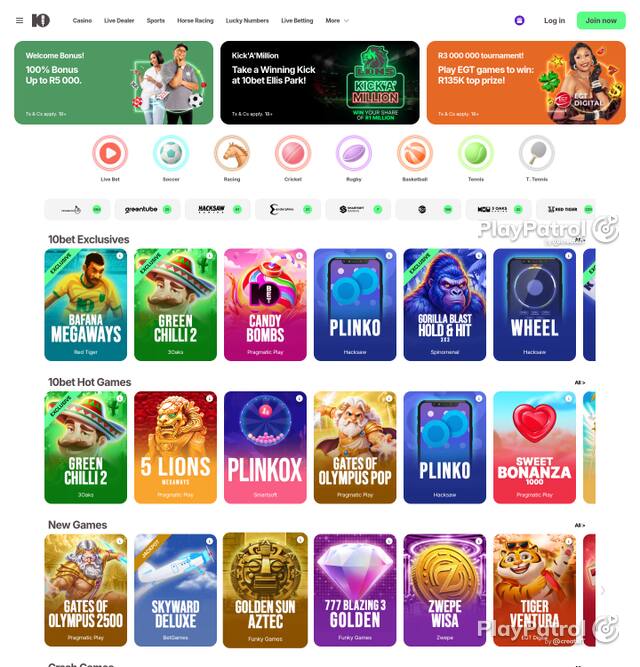 Capture of the front page of 10bet.co.za (10bet.co.za) on 5 October 2026