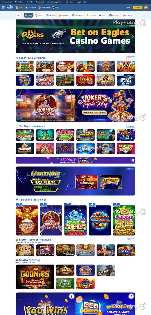 Capture of the front page of pa.playsugarhouse.com (pa.playsugarhouse.com) on 25 October 2026