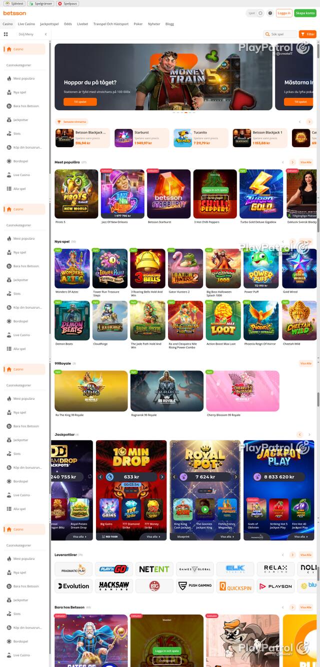 Capture of the front page of betsson.com (betsson.com) on 18 October 2026