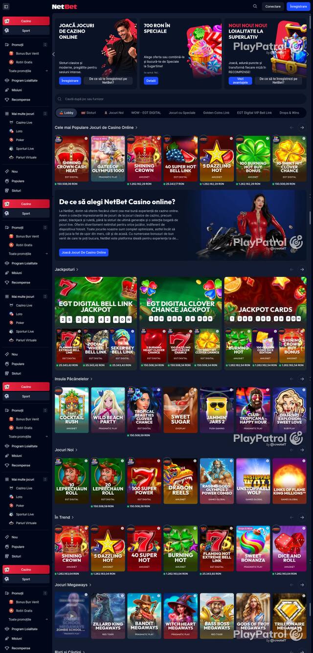 Capture of the front page of NetBet (casino.netbet.ro) on 9 October 2026