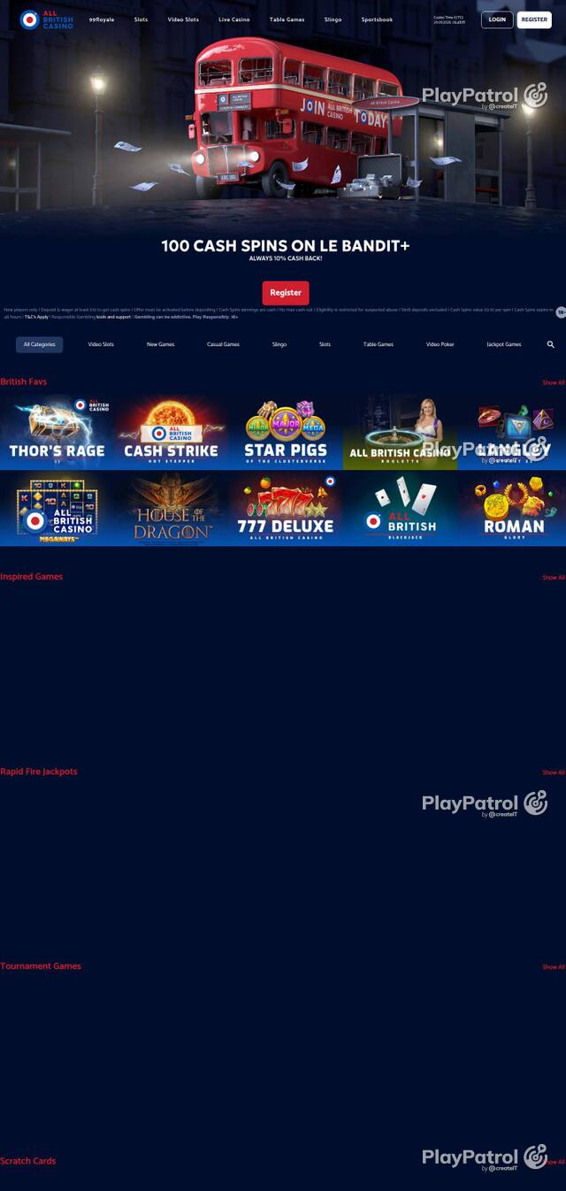 Homepage capture of All British Casino recorded during the scan