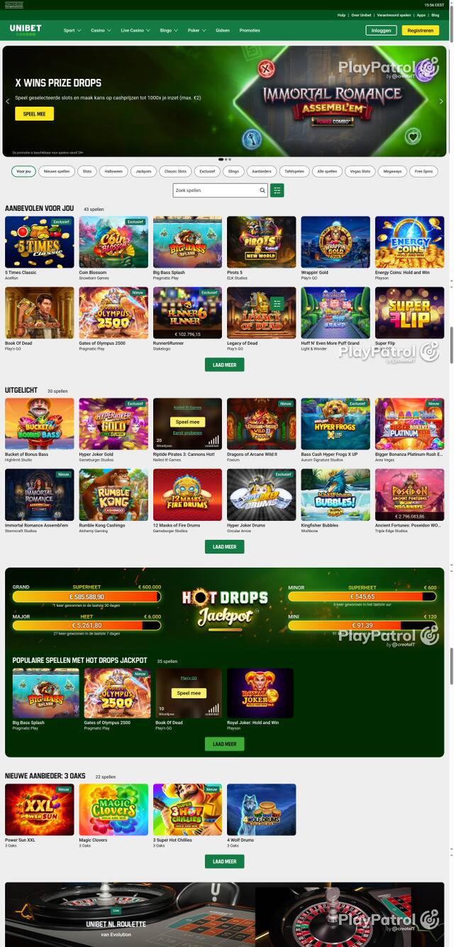Capture of the front page of Unibet (unibet.nl) on 24 October 2026