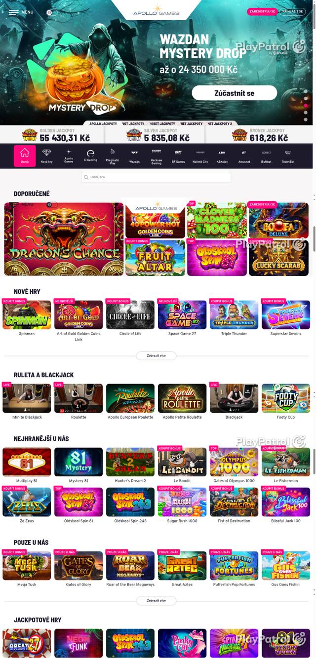 Capture of the front page of Apollo Games (apollogames.cz) on 25 October 2026