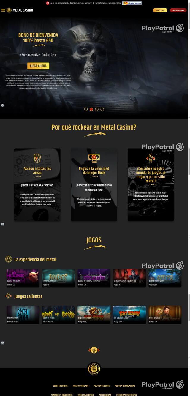 Capture of the front page of Metal Casino (metalcasino.es) on 15 October 2026