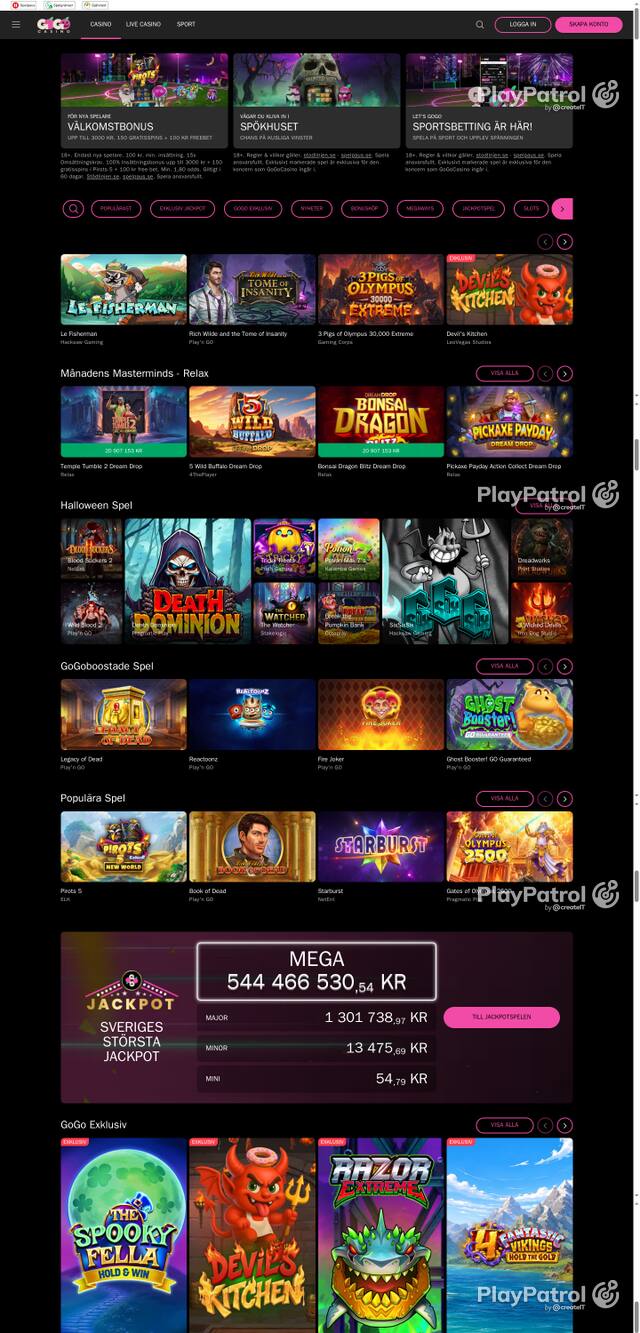 Capture of the front page of gogocasino.com (gogocasino.com) on 26 October 2026