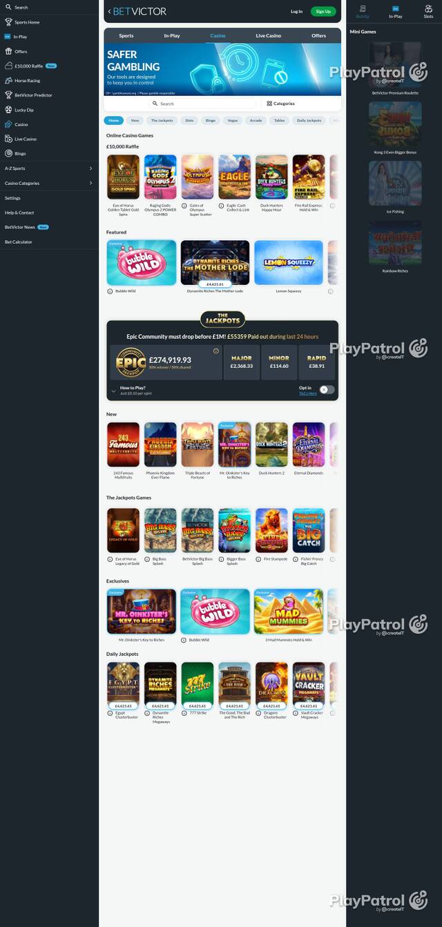 Homepage capture of BetVictor Casino recorded during the scan