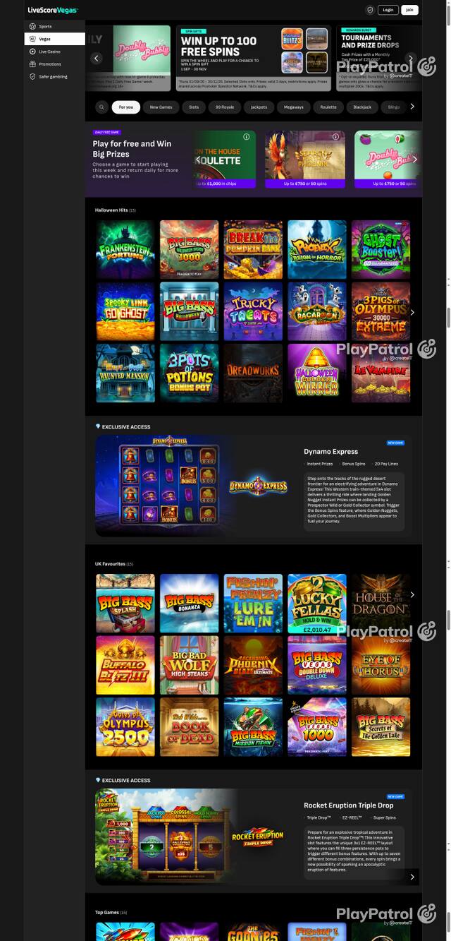 Capture of the front page of LiveScore Vegas (livescorebet.com) on 16 October 2026