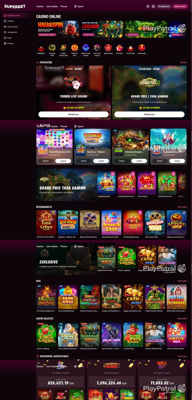Capture of the front page of Superbet (superbet.ro) on 30 October 2026