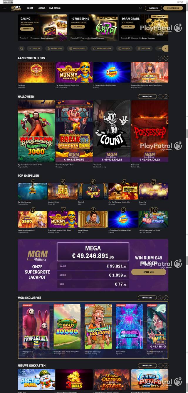 Capture of the front page of BetMGM (betmgm.nl) on 20 October 2026
