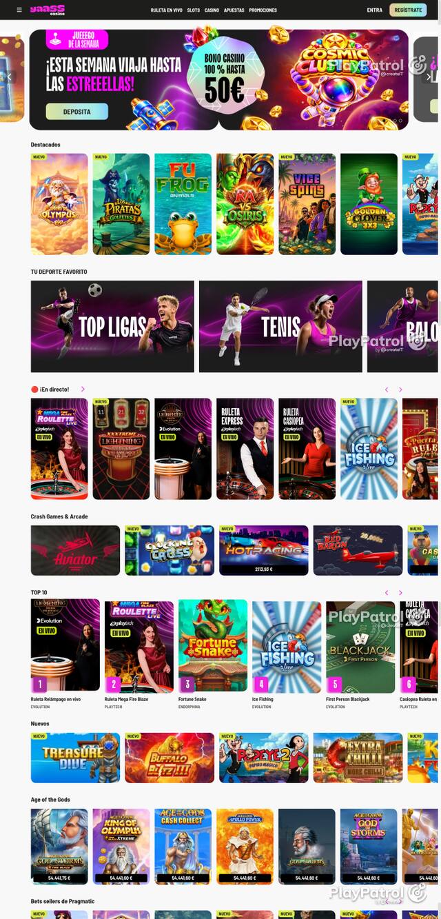 Capture of the front page of Yaass Casino (yaasscasino.es) on 10 October 2026