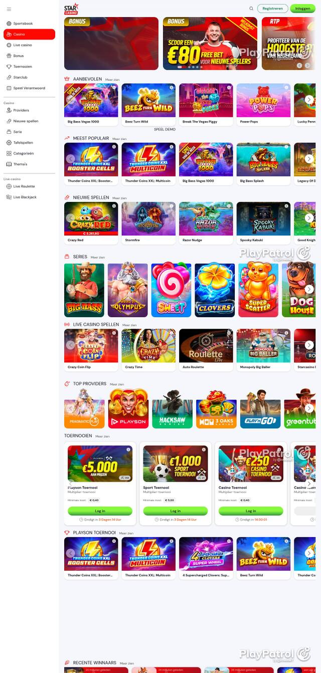 Homepage capture of Starcasino recorded during the scan