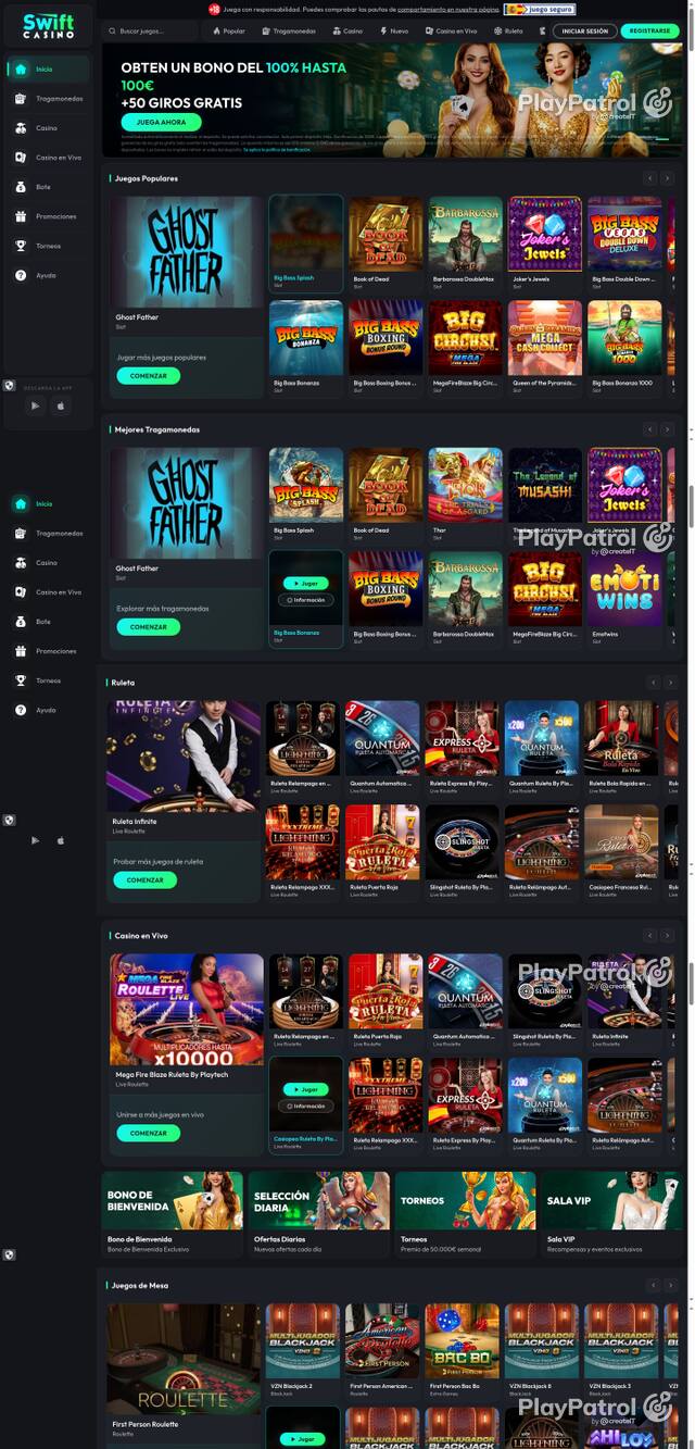 Capture of the front page of Swift Casino (swiftcasino.es) on 14 October 2026