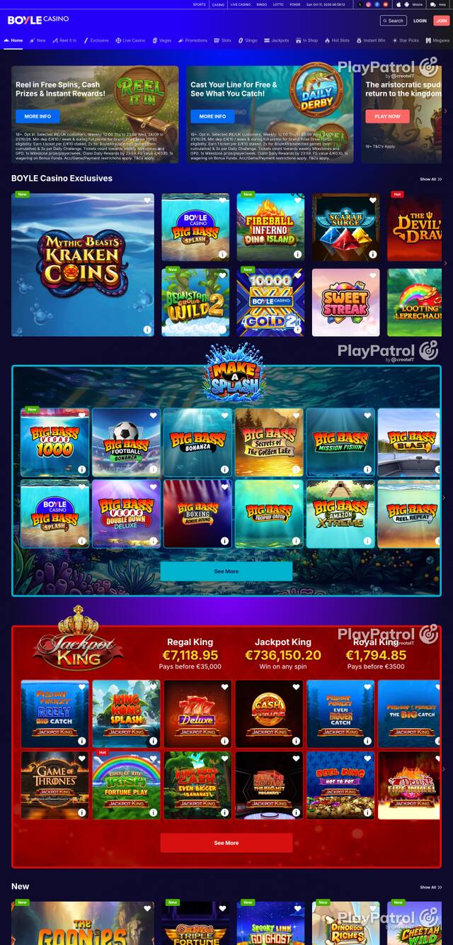 Capture of the front page of BoyleSports Casino (games.boylesports.com) on 11 October 2026