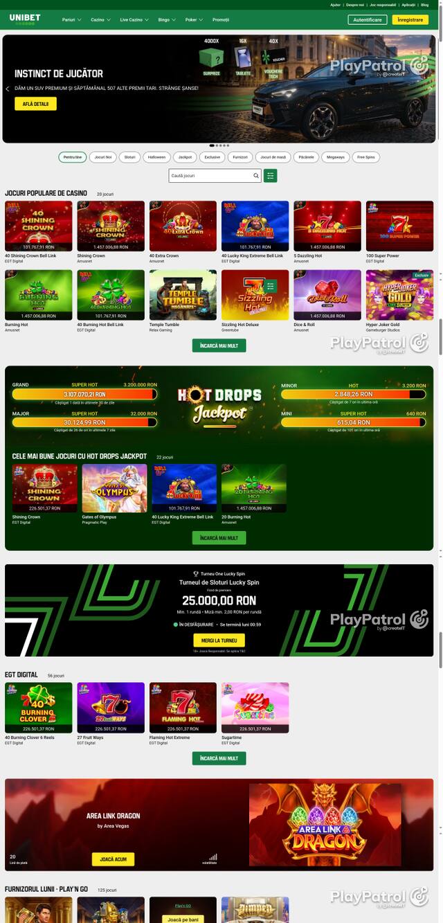 Capture of the front page of Unibet (unibet.ro) on 22 October 2026