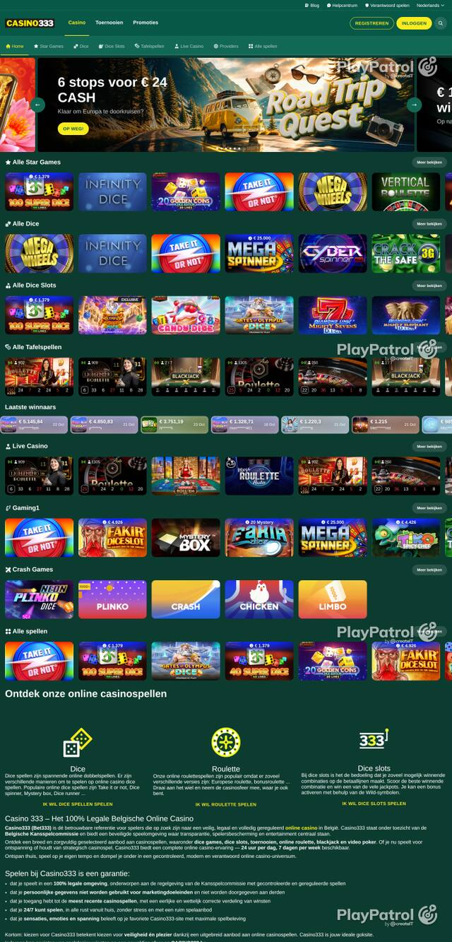 Capture of the front page of casino333.be (casino333.be) on 25 October 2026