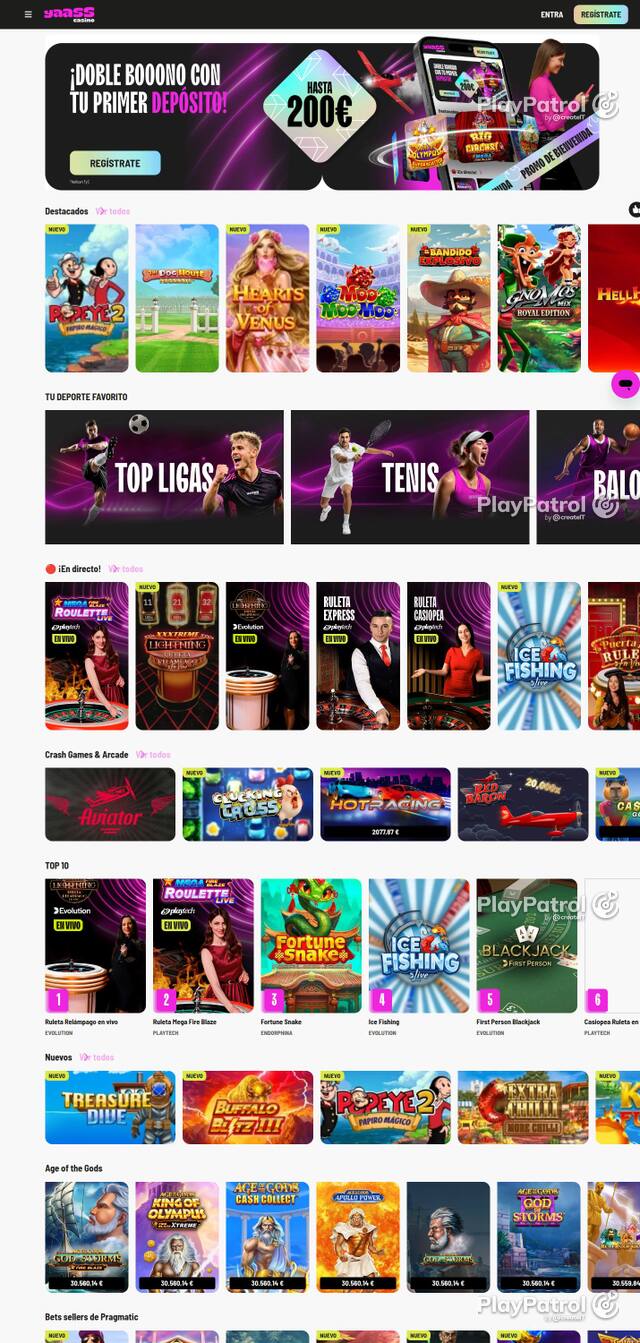 Homepage capture of Yaass Casino recorded during the scan
