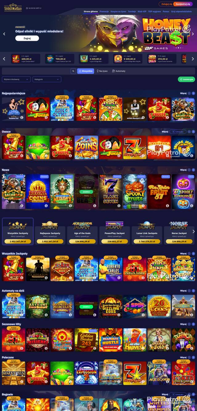 Capture of the front page of totalcasino.pl (totalcasino.pl) on 24 October 2026