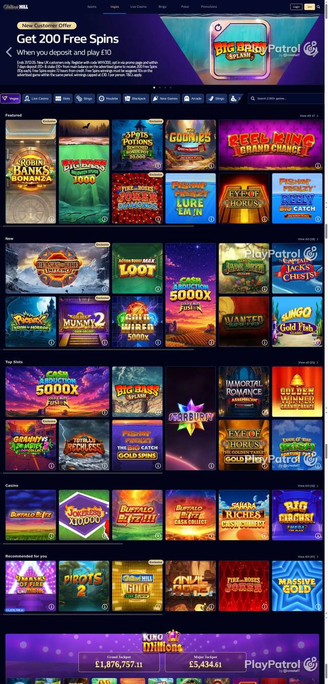 Capture of the front page of William Hill (vegas.williamhill.com) on 17 October 2026