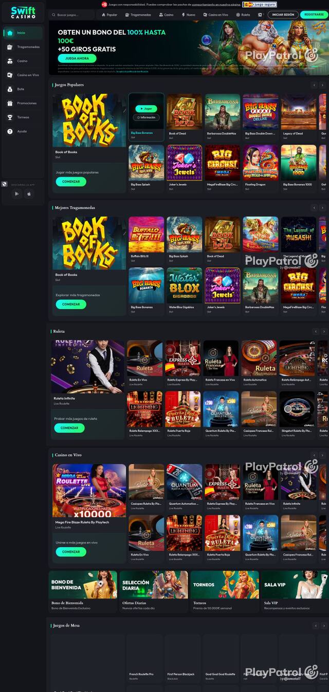 Homepage capture of Swift Casino recorded during the scan