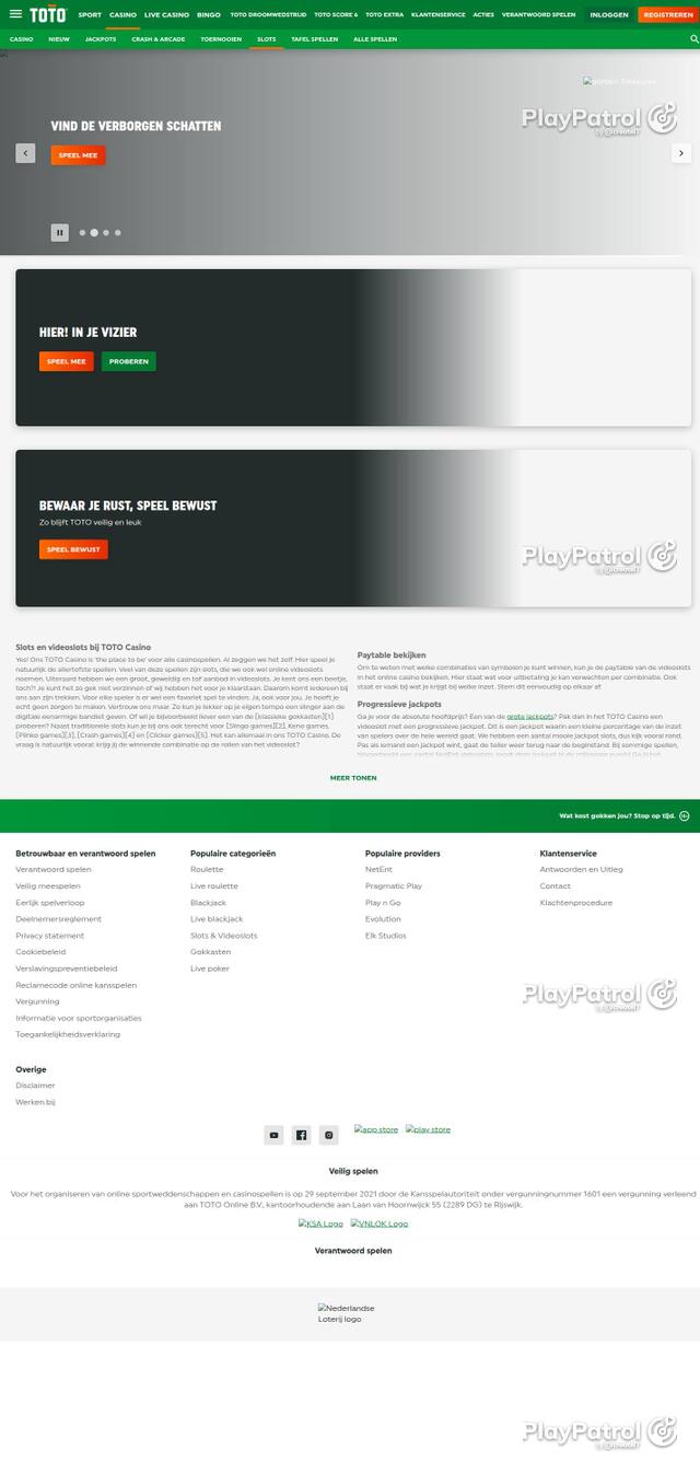 Homepage capture of TOTO Casino recorded during the scan