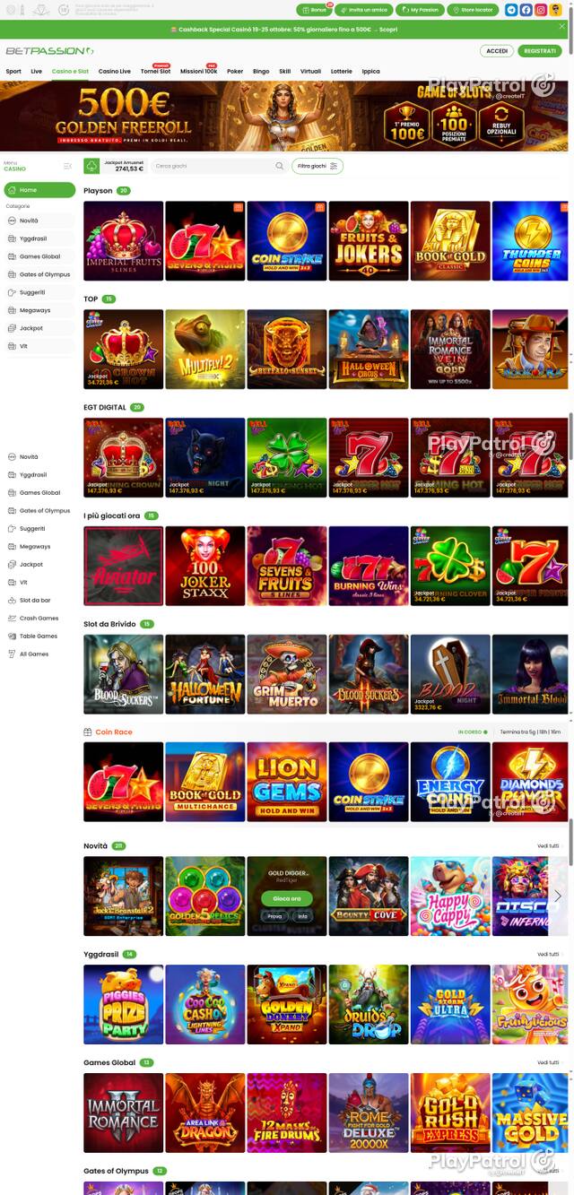 Capture of the front page of Betpassion (betpassion.it) on 20 October 2026